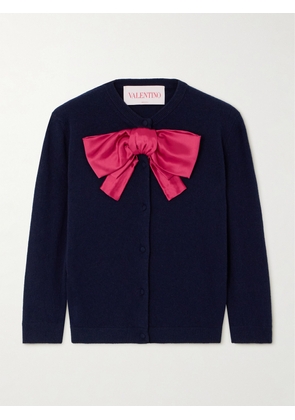 Valentino Garavani - Silk Satin-trimmed Wool Cardigan - Blue - small