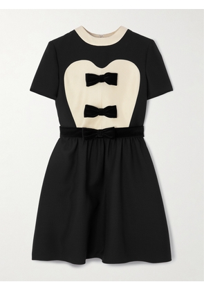 Valentino Garavani - Bow-detailed Velvet And Ribbed Satin-trimmed Wool And Silk-blend Mini Dress - Black - IT36,IT38,IT40,IT42,IT44,IT46,IT48