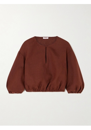 Eres - L'intemporel Gracieux Cropped Gathered Linen Top - Brown - small,medium,large