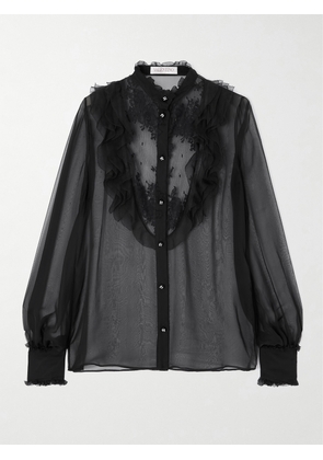 Valentino Garavani - Ruffled Lace-trimmed Silk-chiffon Blouse - Black - IT36,IT38,IT40,IT42,IT44,IT46,IT48