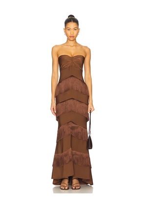 House of Harlow 1960 x REVOLVE Hera Fringe Maxi Dress in Chocolate. Size L. Also in XL, XS.