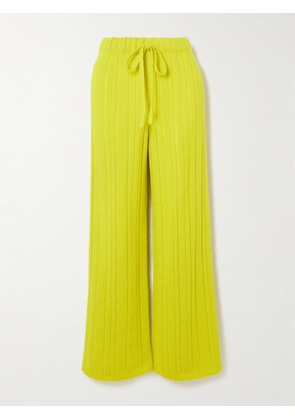 The Elder Statesman - Drop Needle Ribbed Cashmere And Cotton-blend Wide-leg Pants - Yellow - x small,small,medium,large