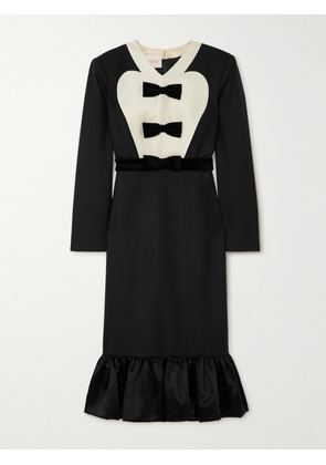 Valentino Garavani - Belted Bow-embellished Velvet And Ottoman-trimmed Wool Midi Dress - Black - IT36,IT38,IT40,IT42,IT44,IT46,IT48