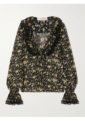 Valentino Garavani - Ruffled Printed Silk-chiffon Blouse - Black - IT36,IT38,IT40,IT42,IT44,IT46,IT48,IT50