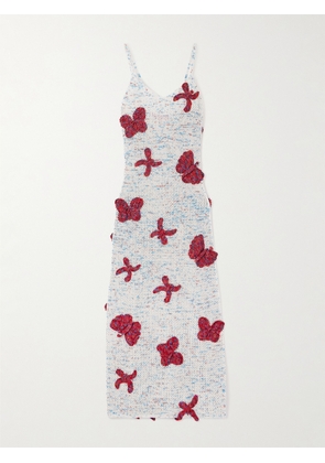 The Elder Statesman - Butterfly Appliquéd Open-knit Cotton Midi Dress - Gray - x small,small,medium,large