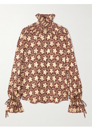 Valentino Garavani - Ruffled Metallic Silk-blend Jacquard Blouse - Brown - IT36,IT38,IT40,IT42,IT44,IT46