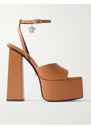 Versace - Embellished Leather Platform Sandals - Brown - IT36,IT36.5,IT37,IT37.5,IT38,IT38.5,IT39,IT39.5,IT40,IT40.5,IT41