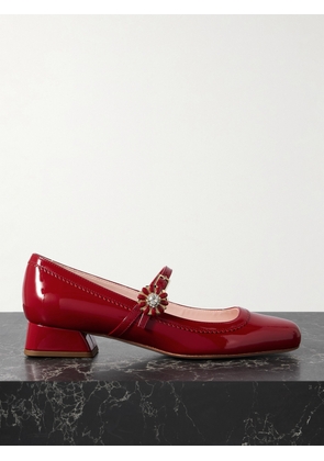 Roger Vivier - Très Vivier Flower 25 Crystal-embellished Patent-leather Mary Jane Pumps - Red - IT36,IT36.5,IT37,IT37.5,IT38,IT38.5,IT39,IT39.5,IT40,IT40.5,IT41,IT42
