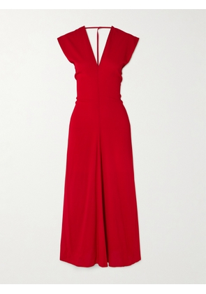 ST. AGNI - Plunge Draped Crepe Maxi Dress - Red - xx small,x small,small,medium,large,x large