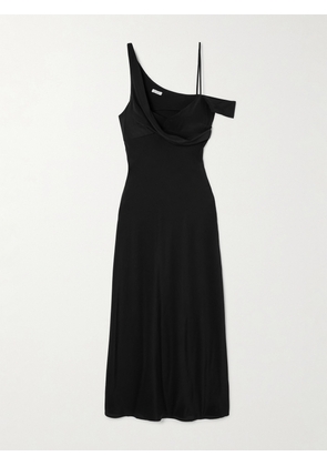 ST. AGNI - Draped Silk Midi Dress - Black - xx small,x small,small,medium,large,x large