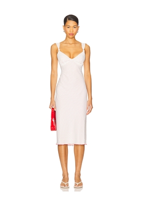 Frankies Bikinis Gem Crepe Midi Dress in White,Red. Size L. Also in XS, M.