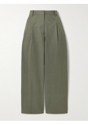 ST. AGNI - Pleated Cotton-blend Tapered Pants - Green - xx small,x small,small,medium,large,x large