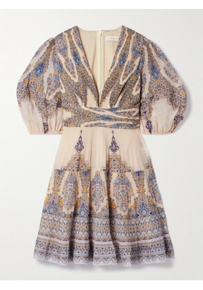 Zimmermann - Printed Plissé-organza Mini Dress - Ecru - 00,1,2,3,4