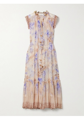 Zimmermann - Dawning Appliquéd Floral-print Crepon Midi Dress - Purple - 00,1,2,3,4
