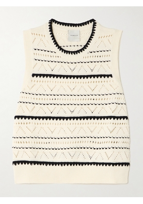 Varley - Athena Two-tone Pointelle-knit Cotton Vest - Off-white - xx small,x small,small,medium,large,x large