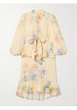 Zimmermann - Illuminate Belted Ruffled Floral-print Linen Midi Dress - Yellow - 00,1,2,3,4