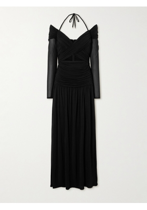 Zimmermann - Illuminate Cold-shoulder Cutout Pleated Chiffon Halterneck Maxi Dress - Black - 00,1,2,3,4