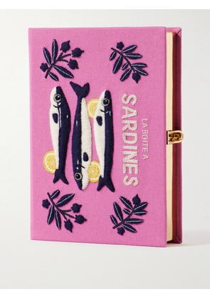 Olympia Le-Tan - Sardines Embroidered Appliquéd Canvas Clutch - Pink - One size