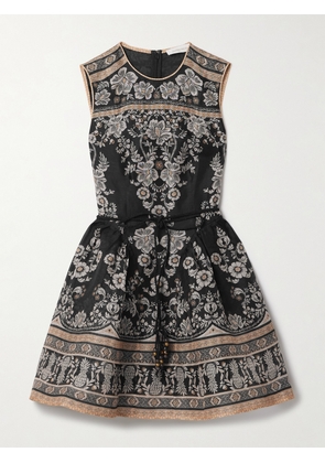 Zimmermann - Balance Belted Floral-print Linen And Silk-blend Organza Mini Dress - Black - 00,1,2,3,4