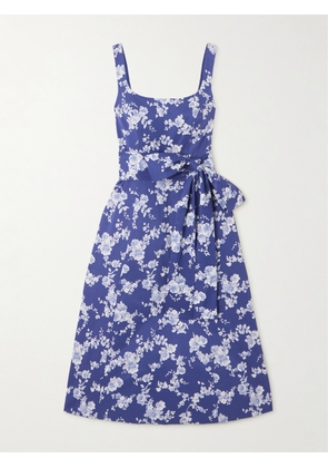 Carolina Herrera - Belted Floral-print Faille Midi Dress - Blue - US0,US2,US4,US6,US8,US10,US12