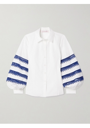 Carolina Herrera - Guipure Lace-trimmed Cotton-blend Poplin Shirt - White - US0,US2,US4,US6,US8,US10,US12