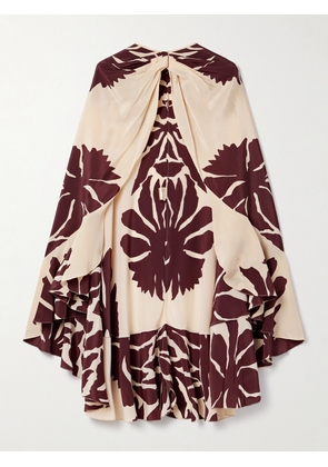 Johanna Ortiz - Aromatic Garden Ruffled Printed Silk Crepe De Chine Cape - Orange - small,medium,large