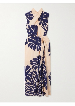 Johanna Ortiz - City Wonders Tie-front Cutout Draped Printed Silk Crepe De Chine Midi Dress - Ivory - US0,US2,US4,US6,US8,US10,US12