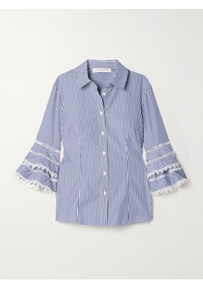 Carolina Herrera - Ruffled Guipure Lace-trimmed Striped Cotton-poplin Shirt - Blue - US0,US2,US4,US6,US8,US10,US12,US14