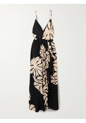 Johanna Ortiz - Santa Cruz Wrap-effect Gathered Floral-print Silk Maxi Dress - Black - US2,US4,US6,US8,US10
