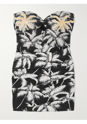 Johanna Ortiz - Sombra Tropical Strapless Embellished Printed Cotton-blend Mini Dress - Black - US0,US2,US4,US6,US8,US10
