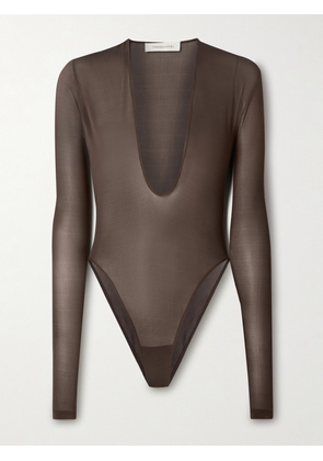 Zimmermann - Dawning Stretch-mesh Bodysuit - Brown - 00,1,2,3,4