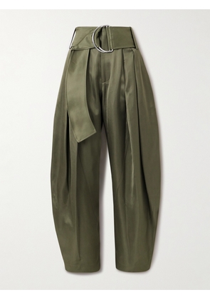 JW Anderson - Belted Pleated Satin Wide-leg Pants - Green - UK 4,UK 6,UK 8,UK 10,UK 12,UK 14