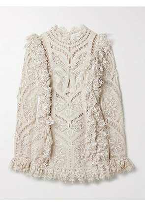 Zimmermann - Illuminate Cornelli Ruffled Linen And Silk-blend Guipure Lace Mini Dress - Cream - 00,1,2,3,4