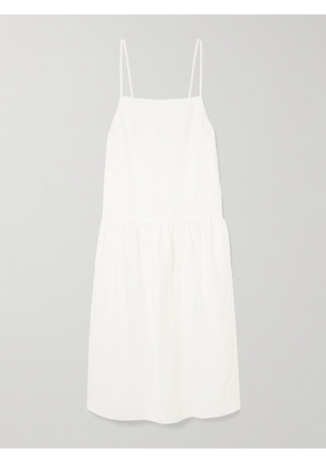Deiji Studios - Gathered Linen Midi Dress - White - xx small,x small,small,medium,large