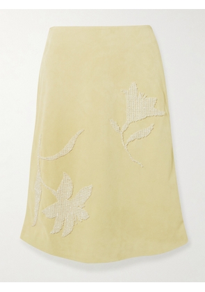 16ARLINGTON - Dafne Embellished Suede Midi Skirt - Yellow - UK 6,UK 8,UK 10,UK 12