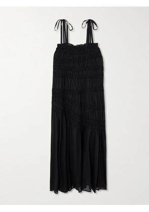 Tory Burch - Smocked Cotton-voile Midi Dress - Black - x small,small,medium,large,x large