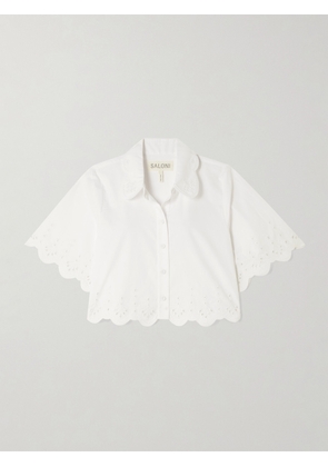 Saloni - Dree Scalloped Broderie Anglaise Cotton-poplin Shirt - White - UK 4,UK 6,UK 8,UK 10,UK 12,UK 14,UK 16