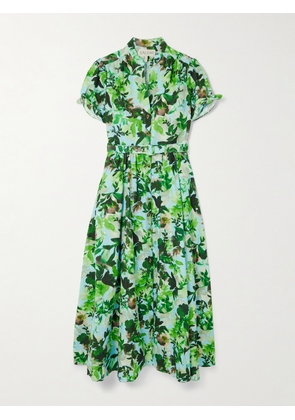 Saloni - Ena Belted Printed Cotton Midi Dress - Green - UK 4,UK 6,UK 8,UK 10,UK 12,UK 14,UK 16