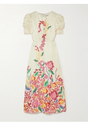 Saloni - Bianca Printed Silk-jacquard Midi Dress - Cream - UK 4,UK 6,UK 8,UK 10,UK 12,UK 14,UK 16