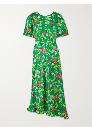 Saloni - Vida D Ruffled Floral-print Silk-satin Dress - Green - UK 4,UK 6,UK 8,UK 10,UK 12,UK 14,UK 16