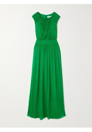 Saloni - Maryam Gathered Silk-blend Crepon Maxi Dress - Green - UK 4,UK 6,UK 8,UK 10,UK 12,UK 14,UK 16