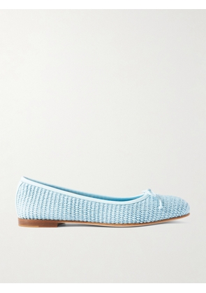Manolo Blahnik - Veralli Leather-trimmed Raffia Ballet Flats - Blue - IT35,IT36,IT36.5,IT37,IT37.5,IT38,IT38.5,IT39,IT39.5,IT40,IT40.5,IT41,IT42,IT43