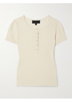 Nili Lotan - Francene Ribbed Silk Henley T-shirt - Ivory - x small,small,medium,large,x large