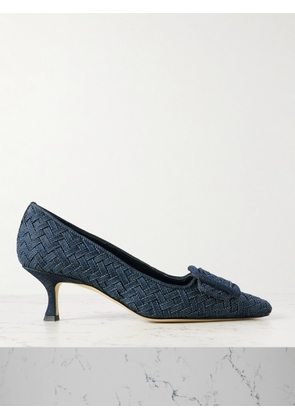 Manolo Blahnik - Maysale 70 Buckled Woven Denim Pumps - Blue - IT36,IT36.5,IT37,IT37.5,IT38,IT38.5,IT39,IT39.5,IT40,IT40.5,IT41,IT41.5,IT42,IT43
