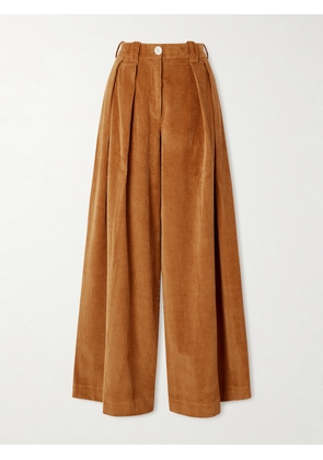 S.S. Daley - Pleated Cotton-corduroy Wide-leg Pants - Brown - UK 4,UK 6,UK 8,UK 10,UK 12,UK 14