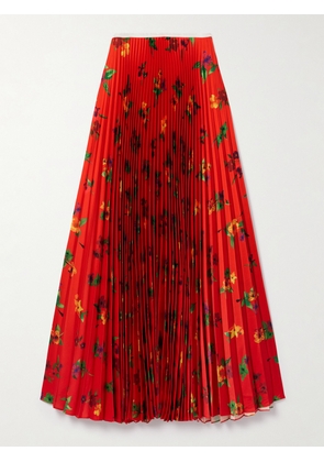 S.S. Daley - Sunray Pleated Floral-print Satin Maxi Skirt - Red - UK 4,UK 6,UK 8,UK 10,UK 12,UK 14