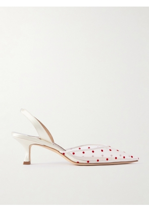 Manolo Blahnik - Carolyne 50 Polka-dot Flocked Mesh And Satin Slingback Pumps - White - IT36,IT36.5,IT37,IT37.5,IT38,IT38.5,IT39,IT39.5,IT40,IT40.5,IT41,IT41.5,IT42,IT43