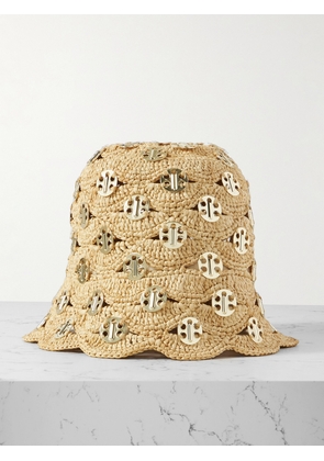 RABANNE - Embellished Scalloped Crocheted Raffia Bucket Hat - Gold - One size