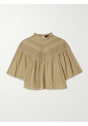 Nili Lotan - Mikki Embroidered Broderie Anglaise Cotton-voile Blouse - Green - x small,small,medium,large,x large