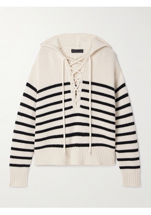 Nili Lotan - Noemi Lace-up Striped Cashmere Hoodie - Ivory - x small,small,medium,large,x large